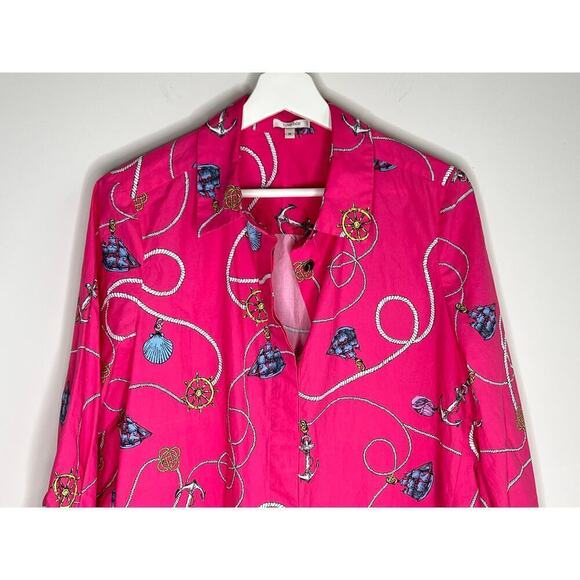 Tyler Boe Cotton Sailboat Shell Rope Pink Button Down Top Size M - Picture 9 of 11